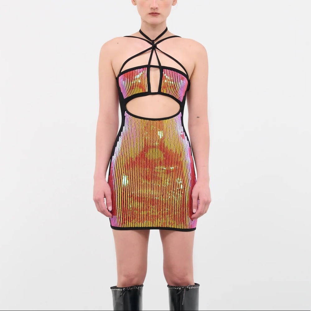 David Koma HALTER AND CUT-OUT SEQUIN KNIT DRESS